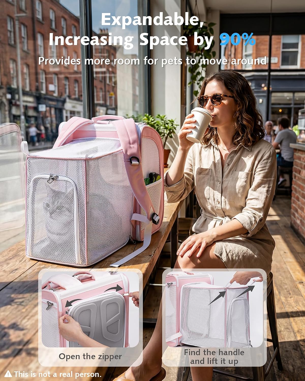 Pecute Cat Backpack Carrier, Large Space Cat Bubble Backpack - Pink (Expandable) / 12.6"L x 10.2"W x 16.5"H - image 2