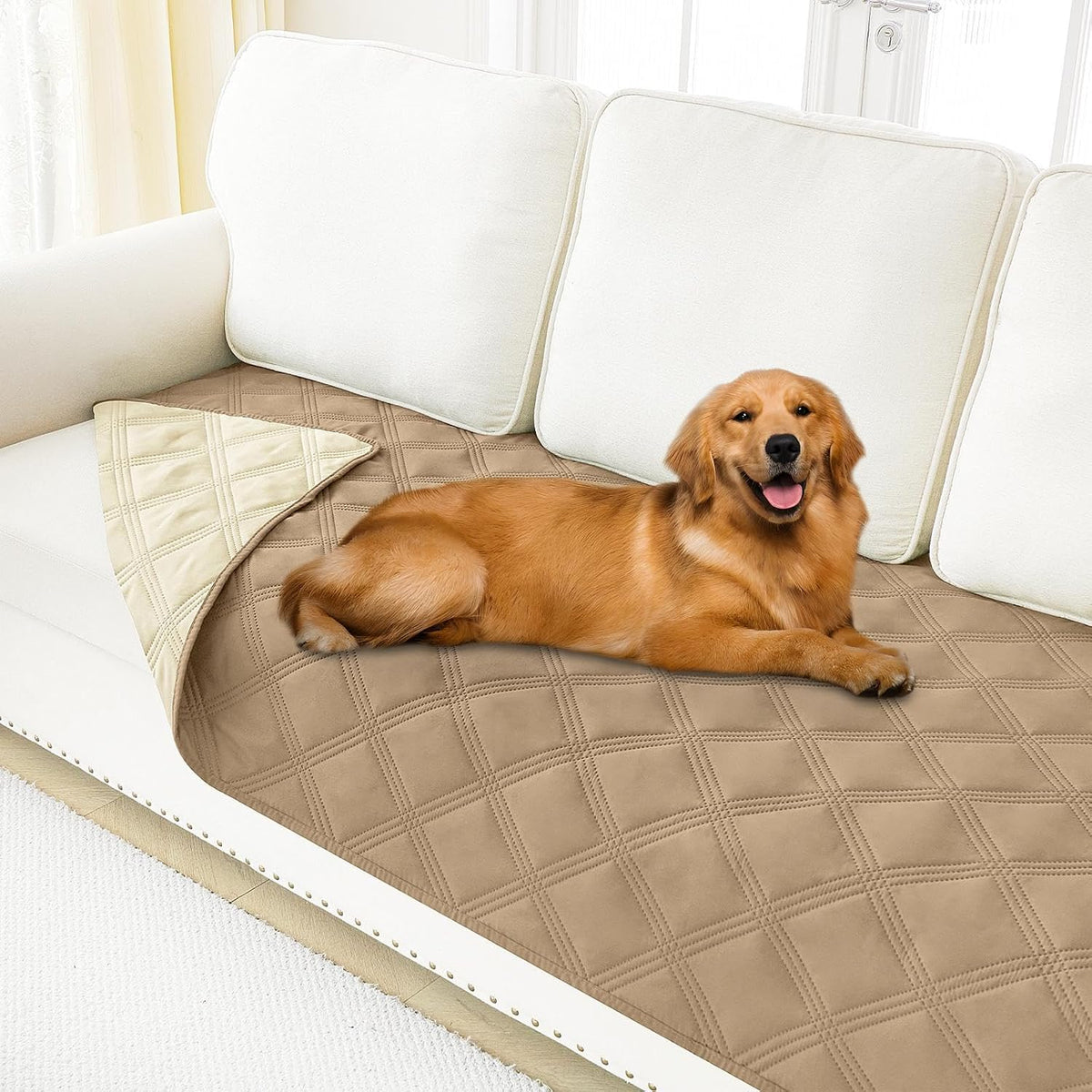 Smiry Waterproof Dog Bed Cover - Camel/Beige / Lattice / 40x70