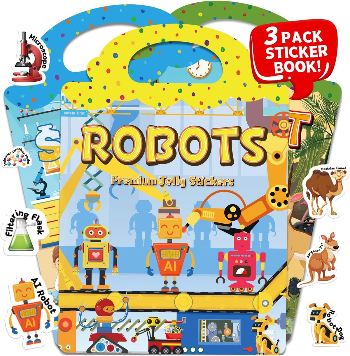 6 Sets Reusable Sticker Book for Toddlers 3-6 - Robot+Science+Desert