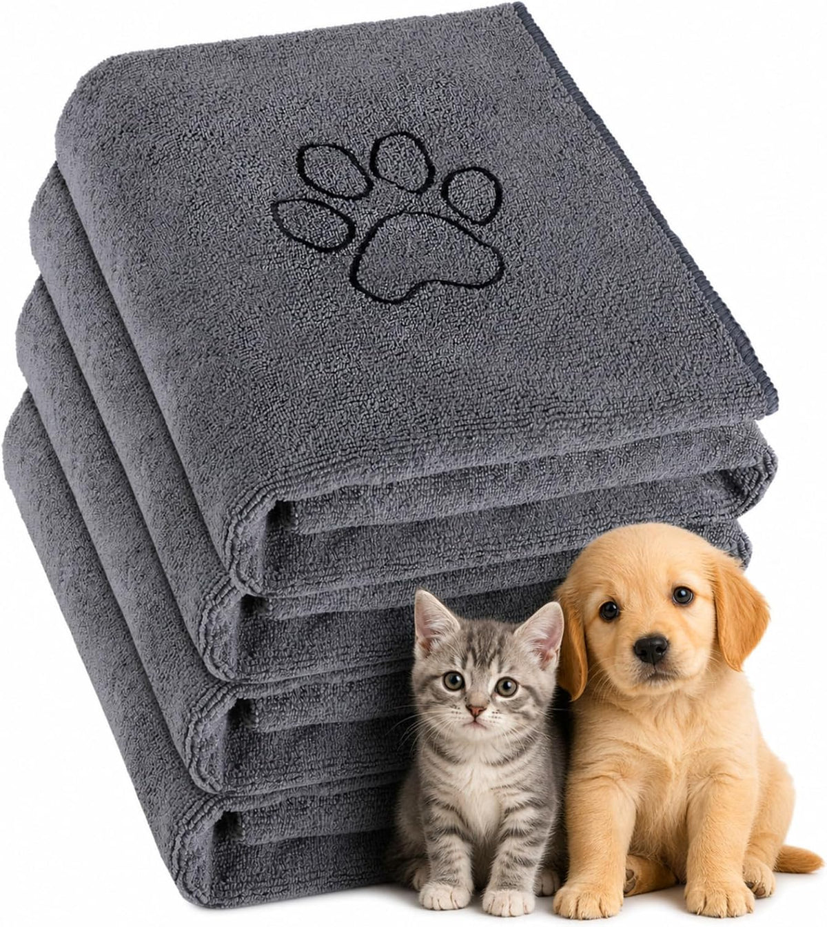 Chumia 4 Pcs Dog Towels for Drying - 16 x 32 Inch / Gray