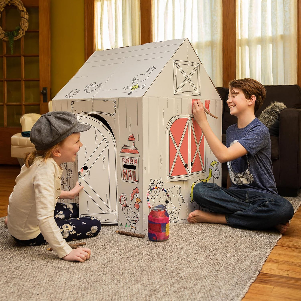 Easy Playhouse Cardboard Barn, Kids Art & Craft Activity - image 2