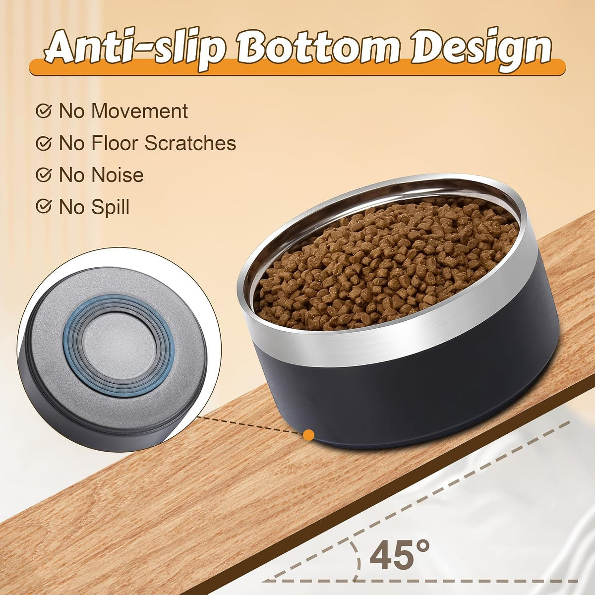 UPSKY 27oz Elevated Stainless Steel Dog Bowls Non-Slip Wooden Stand - Black - image 3
