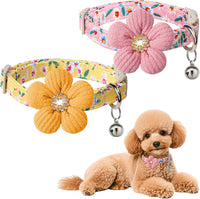 Medium Dog Collar with Flower - Pink + Yellow / S : for Small and Medium Dogs