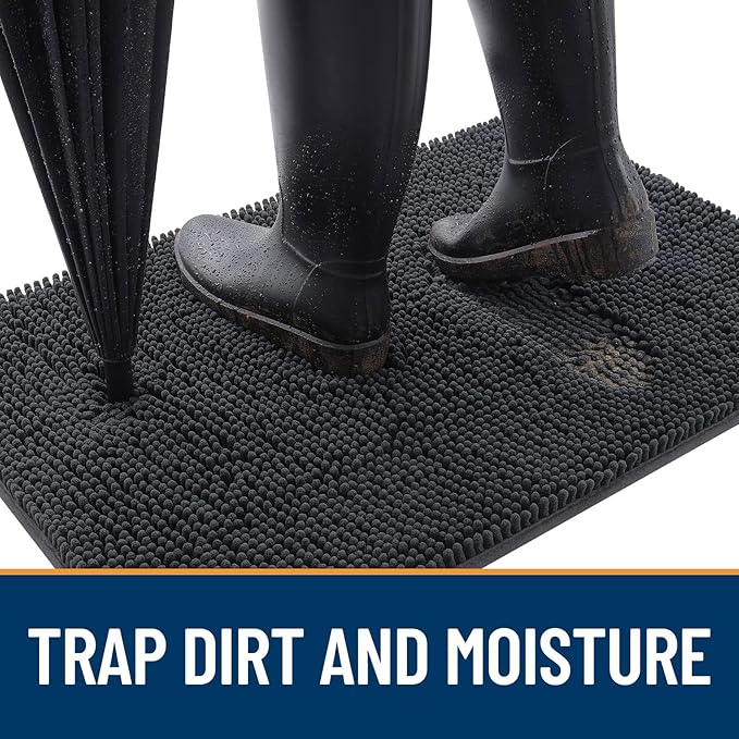 OLANLY Dog Door Mat Set 4-Piece 24x16, Absorbs Moisture and Dirt, Absorbent Non-Slip Washable Doormat, Quick Dry Chenille Mud Mat for Dogs, Entry Indoor Entryway Carpet for Inside Floor, Dark Grey