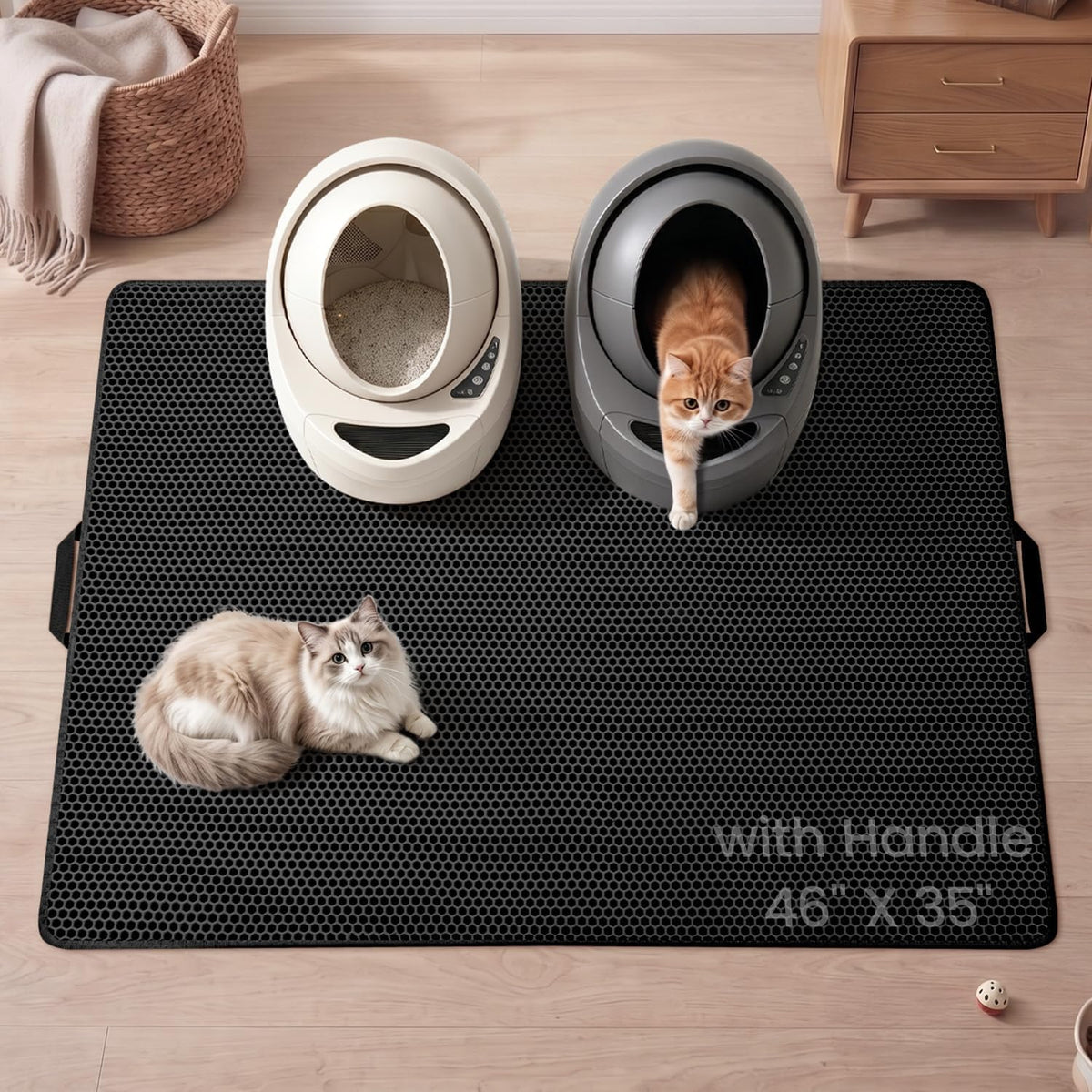 Cat Litter Mat Compact Size 23.6"x14.6" for Small Spaces - Black / 46" x 35" (1 Pack)