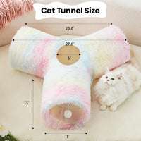 Tempcore Cat Tunnel, 3-Way Collapsible Toy for Indoor Cats - Plush Rainbow / Small - image 2