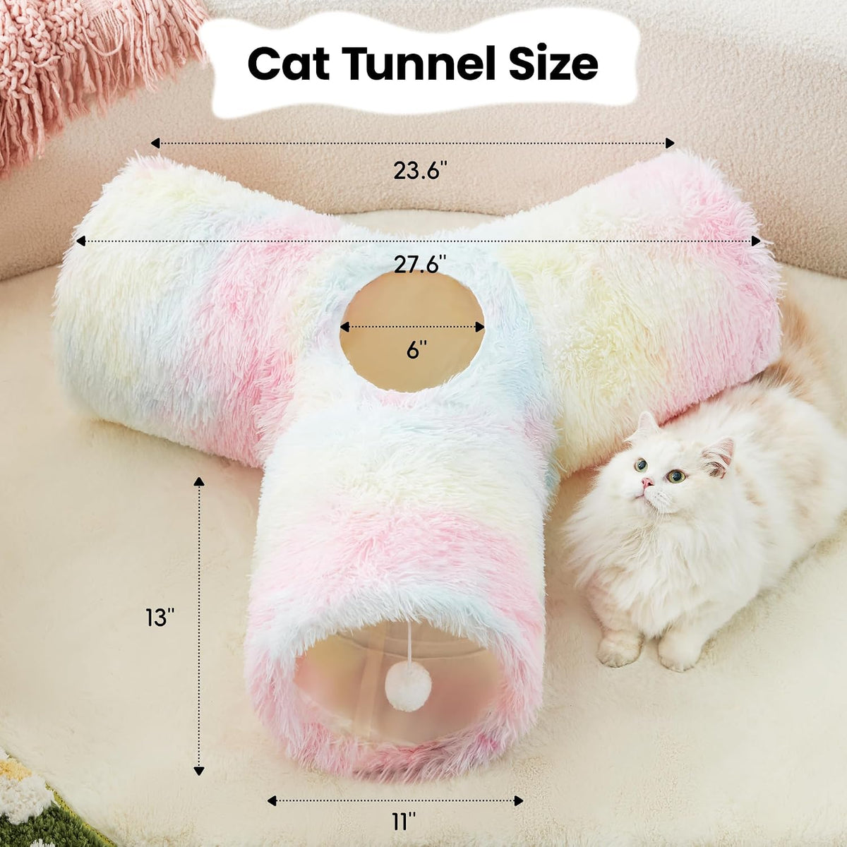 Tempcore Cat Tunnel, 3-Way Collapsible Toy for Indoor Cats - Plush Rainbow / Small - image 2