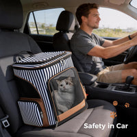 Lekereise Cat Backpack Expandable Pet Carrier Backpack for Small Cats - Stripes / L-Mesh Window - image 3