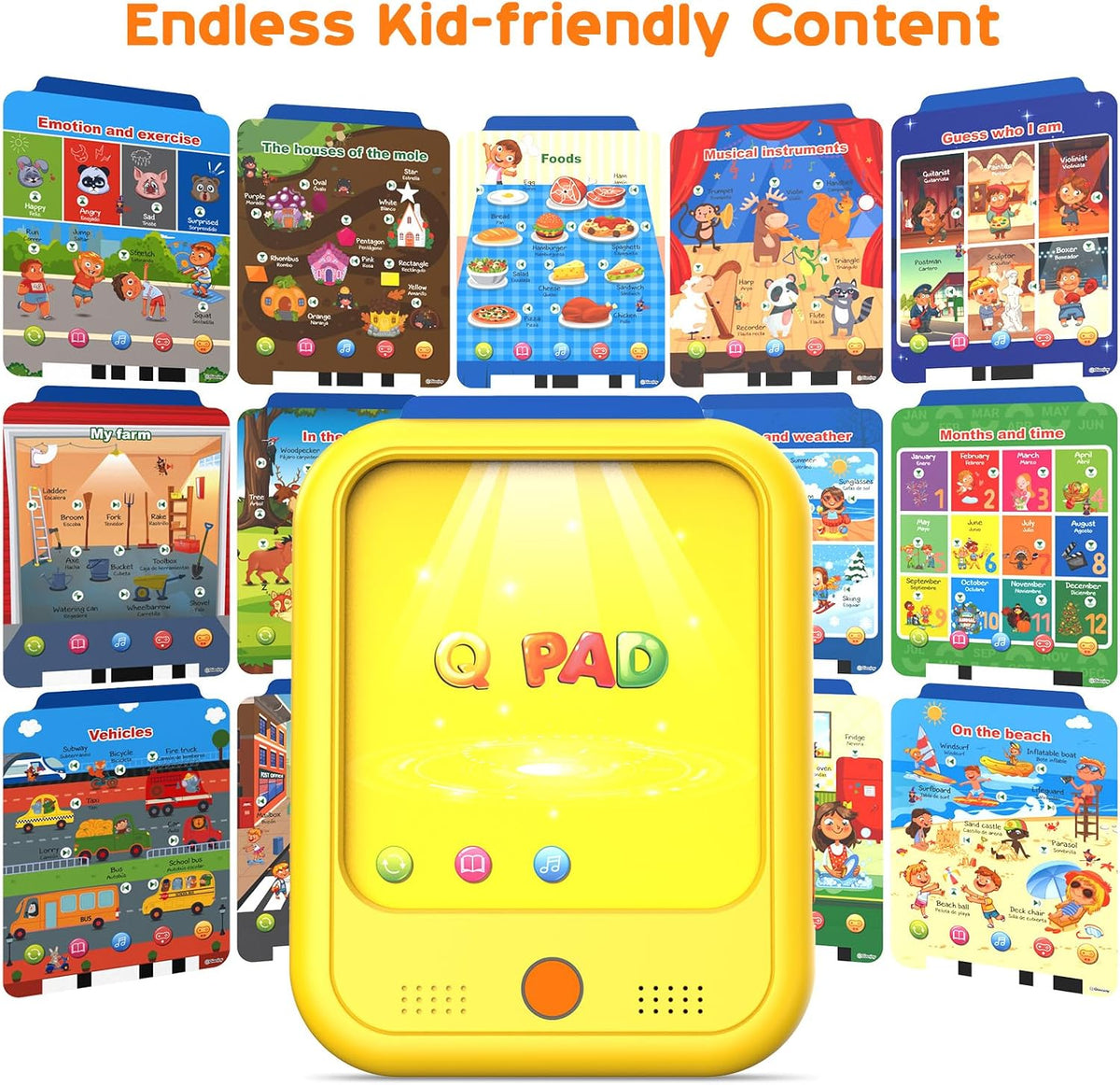 Qiaojoy Kids Learning Tablet Educational Learning Pad for Toddlers 2-5 – Fun for Kids & Family - Yellow - image 3