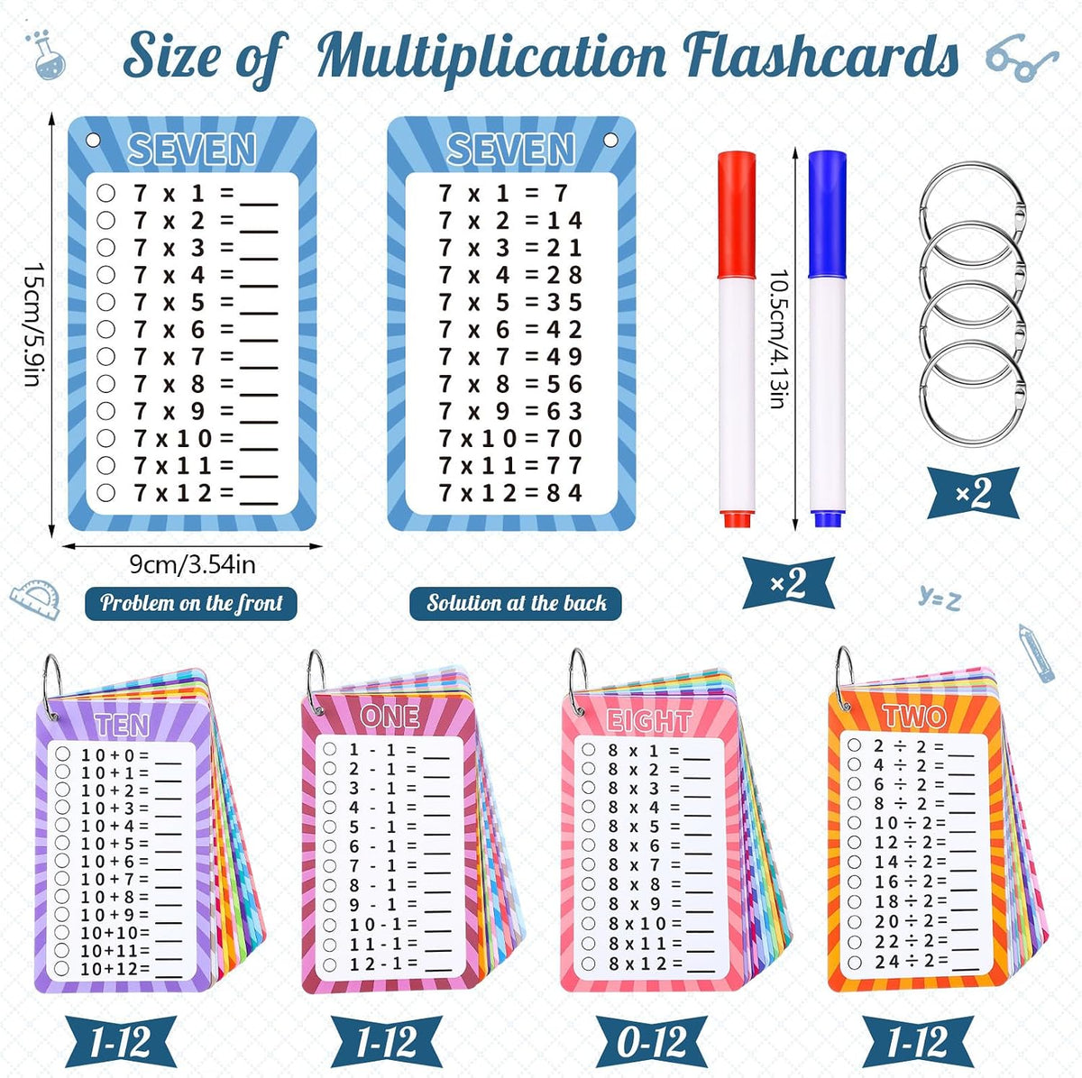 13 Pcs Multiplication Flashcards 0-12 - Multi style - image 2