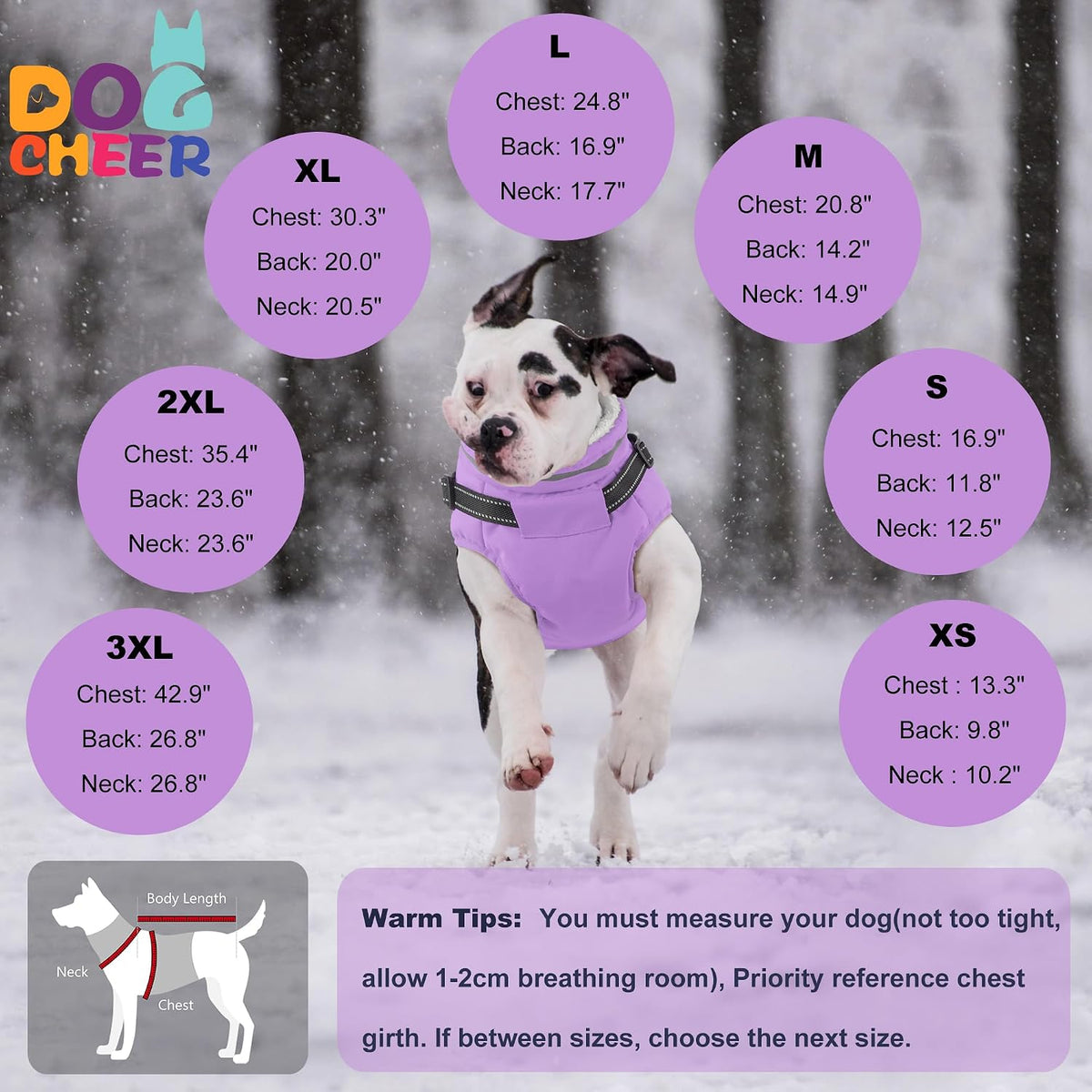Dogcheer Dog Coat with Harness - Light Purple / Small(Chest:16.9"Back:11.8" Neck:12.5") - image 2