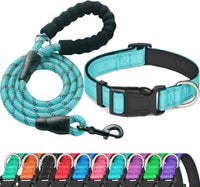 Ladoogo Reflective Dog Collar Padded with Soft Neoprene - Turquoise / Medium