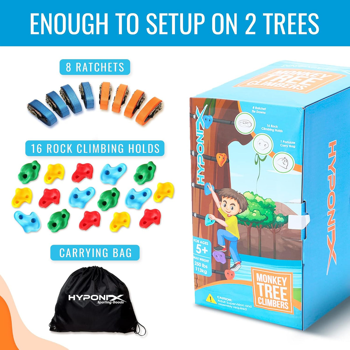 Hyponix Ninja Tree Climbing Kit for Kids - Monkey Tree Climbers 2.0 - image 4