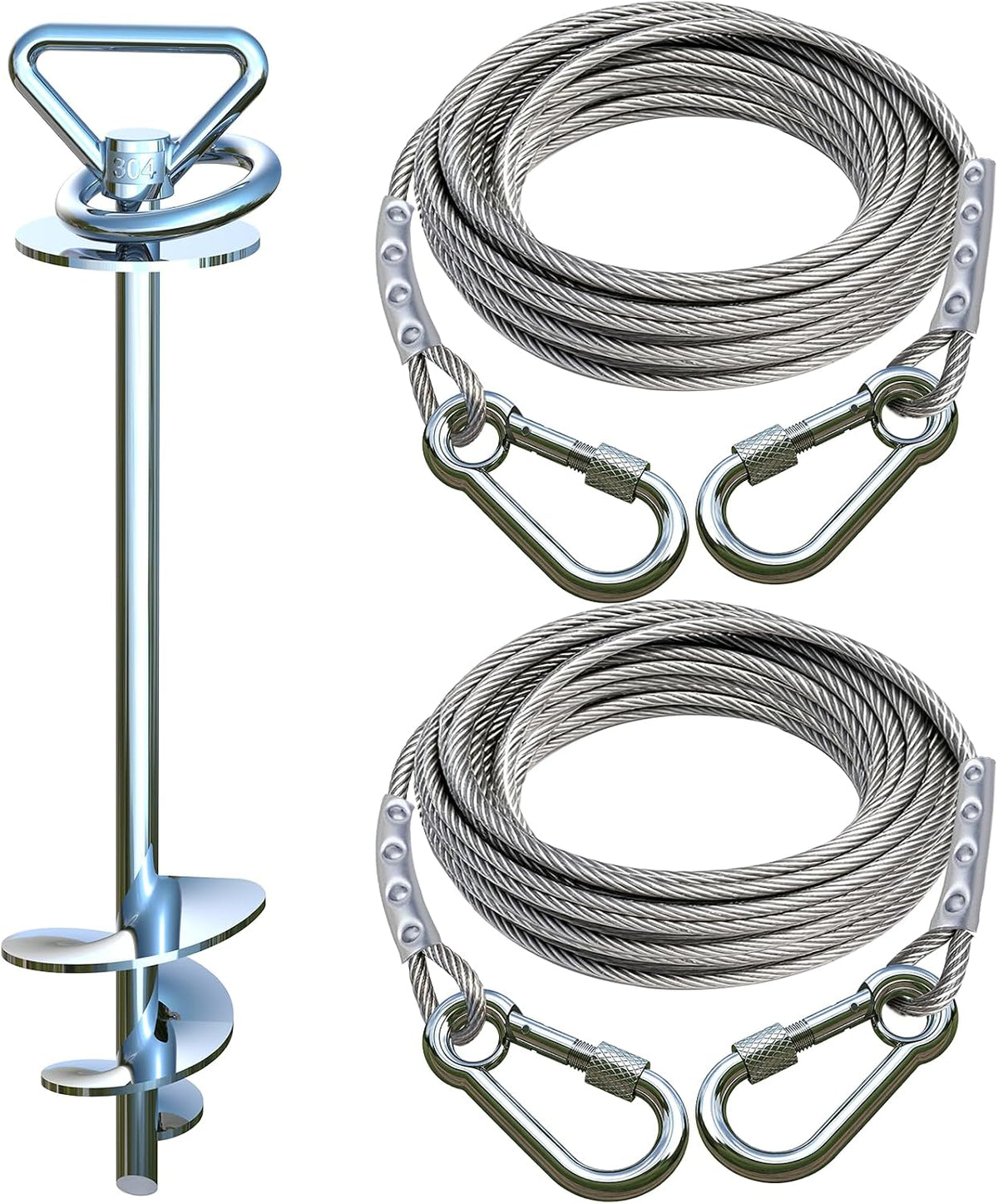 Dog Tie Out Cable and Stake for Camping - dog stake+2pcs 20ft Cable