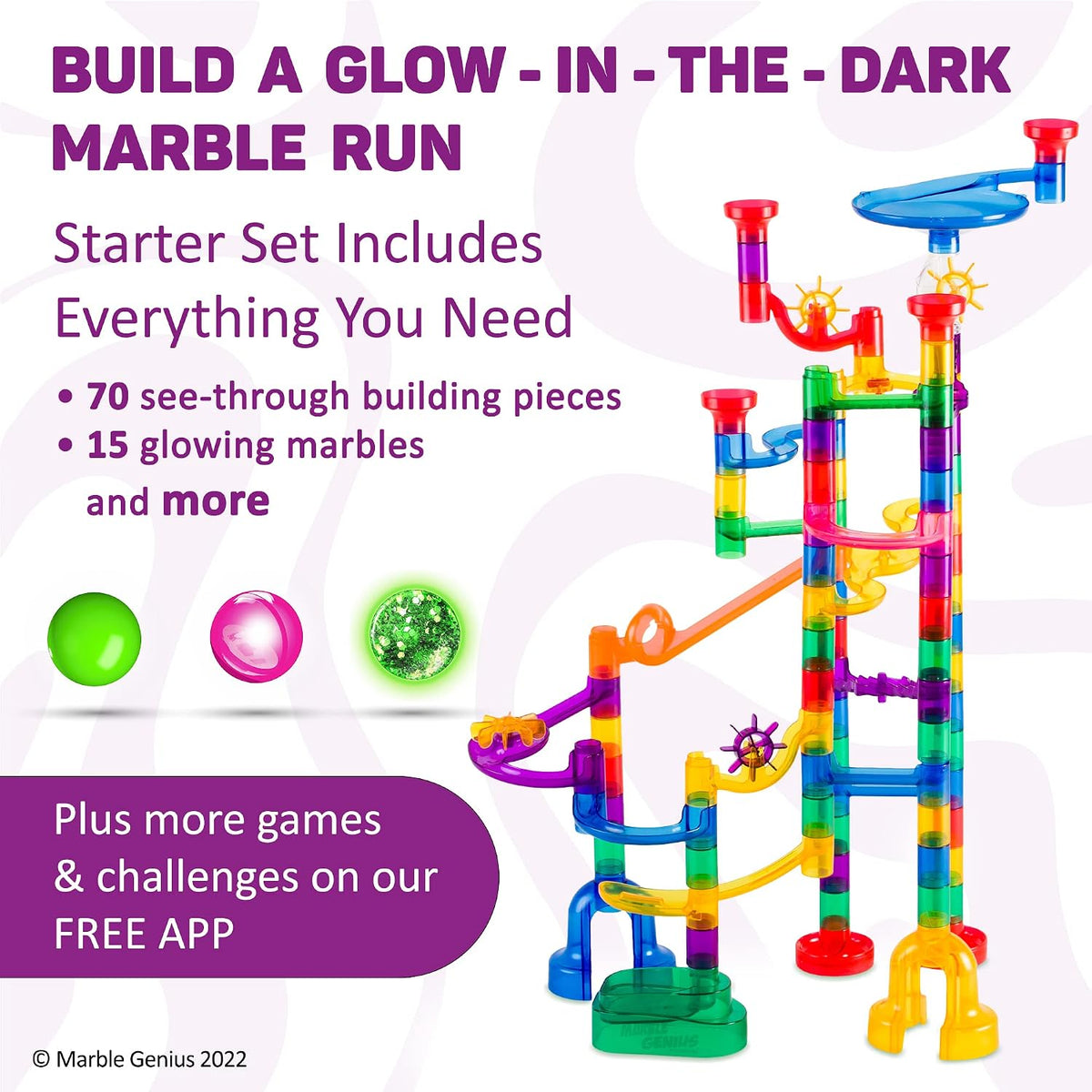 Marble Genius 300 pcs Glow Marble Race Track & STEM Toy for Kids Ages - Starter Set - 115 pcs - image 3