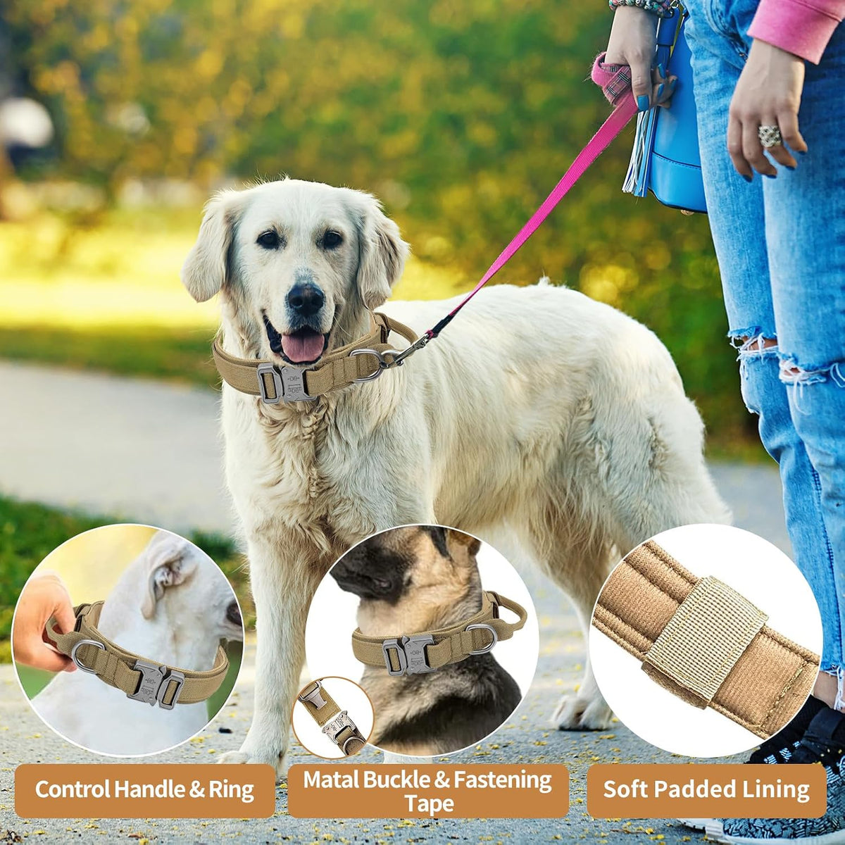 Tactical Dog Collar - Dog Collar with Control Handle for Medium Large Dogs – Essentials for Dogs - Brown / L - image 4