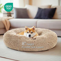 Love's cabin Calming Dog & Cat Bed, Cat Bed for Indoor Cats,Anti-Anxiety Donut Round Dog Bed,Fluffy Faux Fur Washable Bed for Small Medium Pet,Beige,Taupe,30"