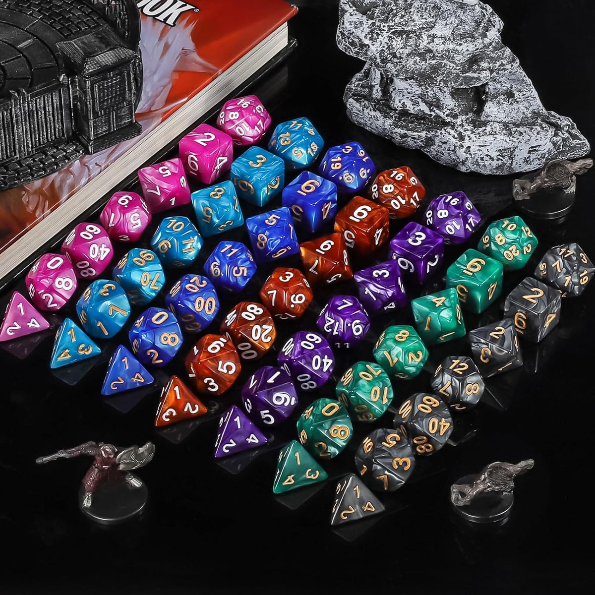 QMay 7 Sets Polyhedral Dice - 7 Colors (49pcs) - image 4