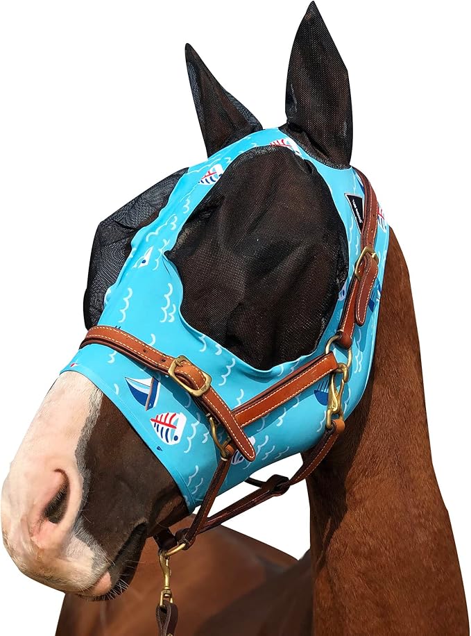 Horse Fly Mask Super Comfort Horse Fly Mask Elasticity Fly Mask with Ears We Only Make Products That Horses Like… (Sky Blue, L)