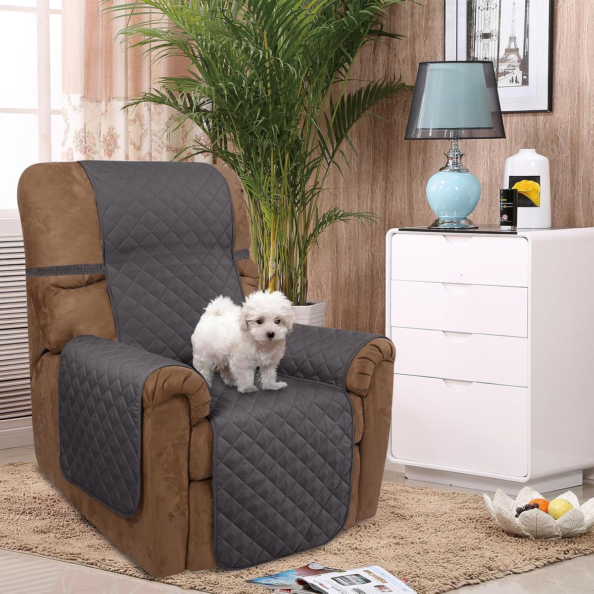 U-NICE HOME Loveseat Sofa Cover for 2 Cushion Couch, Dark Grey – Essentials for Pets - Dark Grey/Light Grey / 28''recliner-oversized - image 2