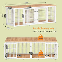 78 Inch Double Dog Crate Furniture, Heavy Duty Extra Large Cage Furniture with Divider for 2 Dogs, Decorative Wooden Kennel Furniture Indoor, Pet House for Large and Medium Dogs, White