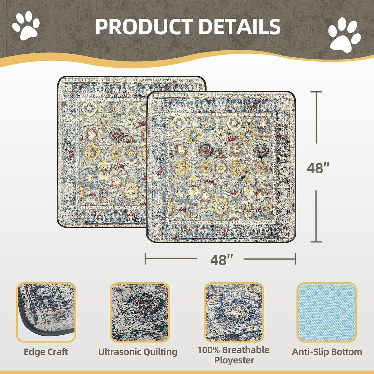 Washable Pee Pad for Dogs - Vintage / 48" x 48" (2 Pack) - image 2
