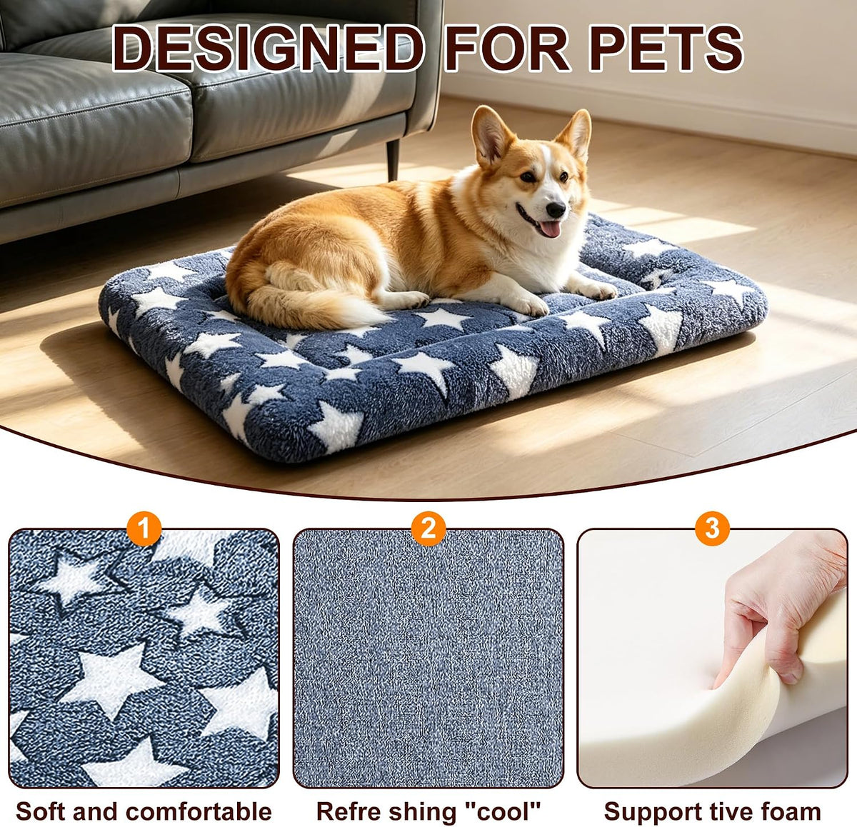 Dog Bed Mat, Reversible Crate Pad - 30"L*20"W*1.5"Th / Dark Blue Stars-1pc - image 3