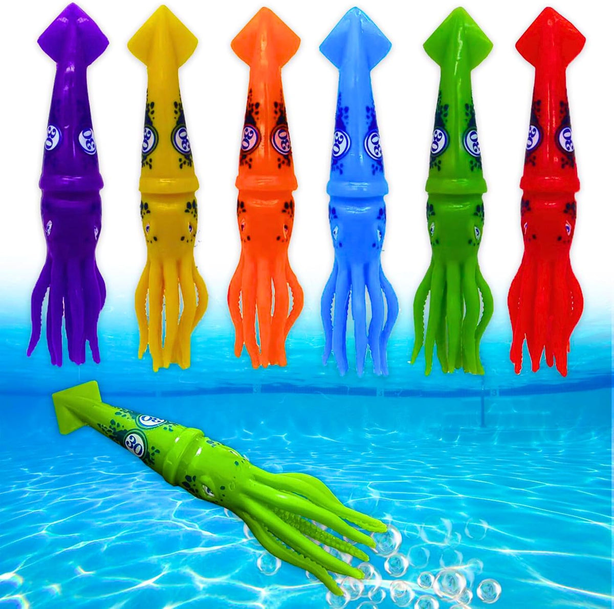 Haktoys Pool Diving Toy Set, Sinking Torpedoes for Kids & Adults - Multicolor Squids