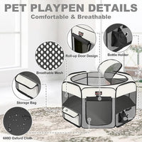 Aivituvin Dog Playpen Foldable Pet Play Pens with Carrying Bag for Cat, Puppies, Rabbits, Chickens, Durable Portable Pet Tent for Travel Camping Indoor/Outdoor Grey L
