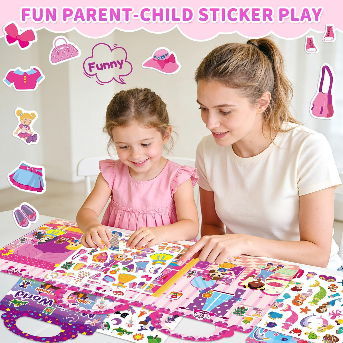 6 Sets Reusable Sticker Book for Toddlers 3-6 - Princess+Mermaid+Elves World - image 3