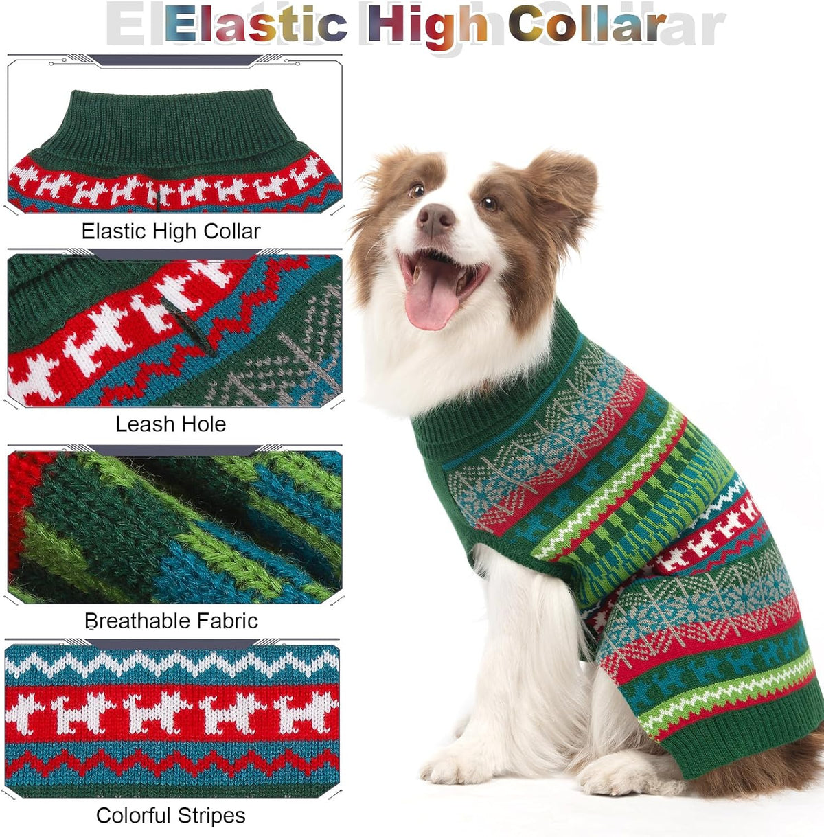 Dog Sweater - Winter Coat Apparel Clothes with Colorful Stripes for Cold Weather – Essentials for Dogs - Medium/Large / Green - image 3