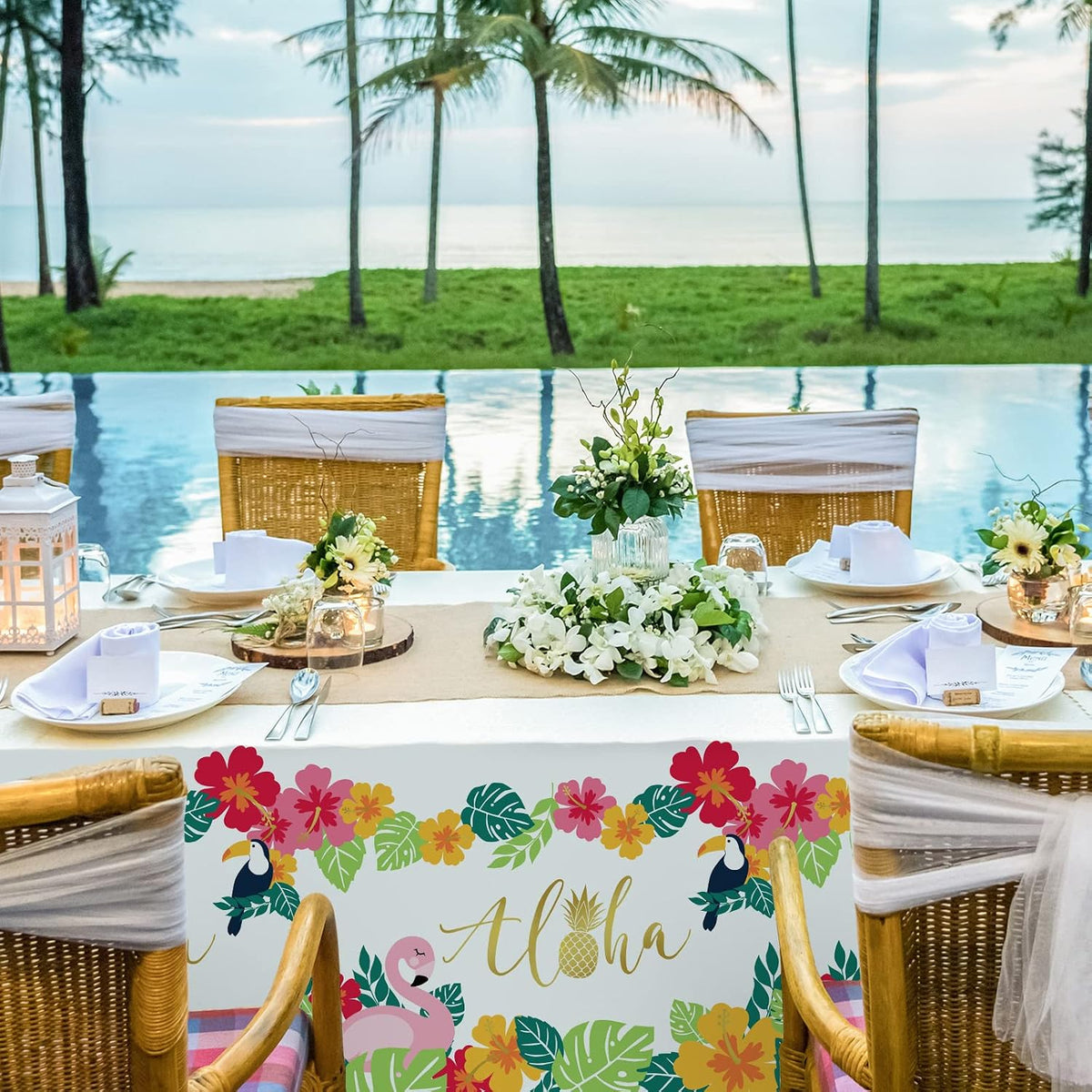 Fall Thanksgiving decorations, Disposable Tablecloth - Tropical Luau - image 4