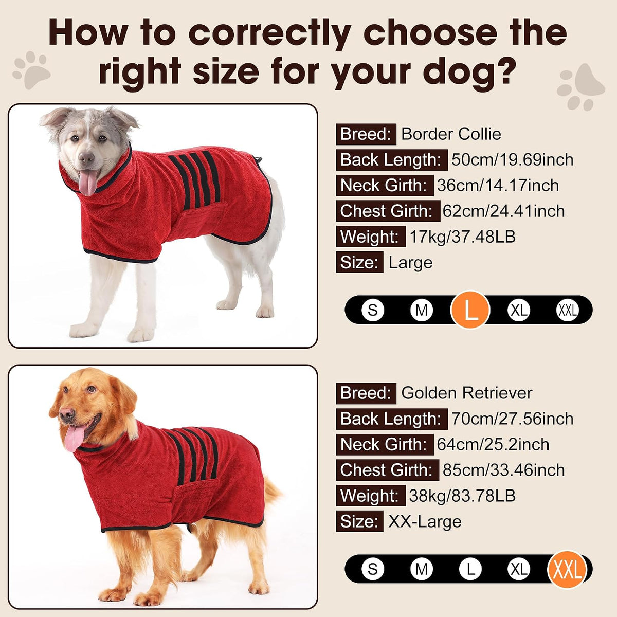 Microfiber Dog Bathrobe, Super Absorbent Dog Drying Coat – Essentials for Dogs - Red / Medium - image 2