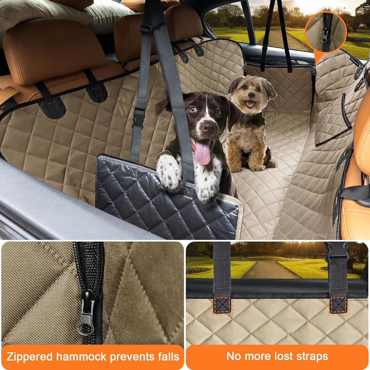 URPOWER Dog Car Seat Cover for Back Seat - Light Brown / Standard - 54" Length - image 2