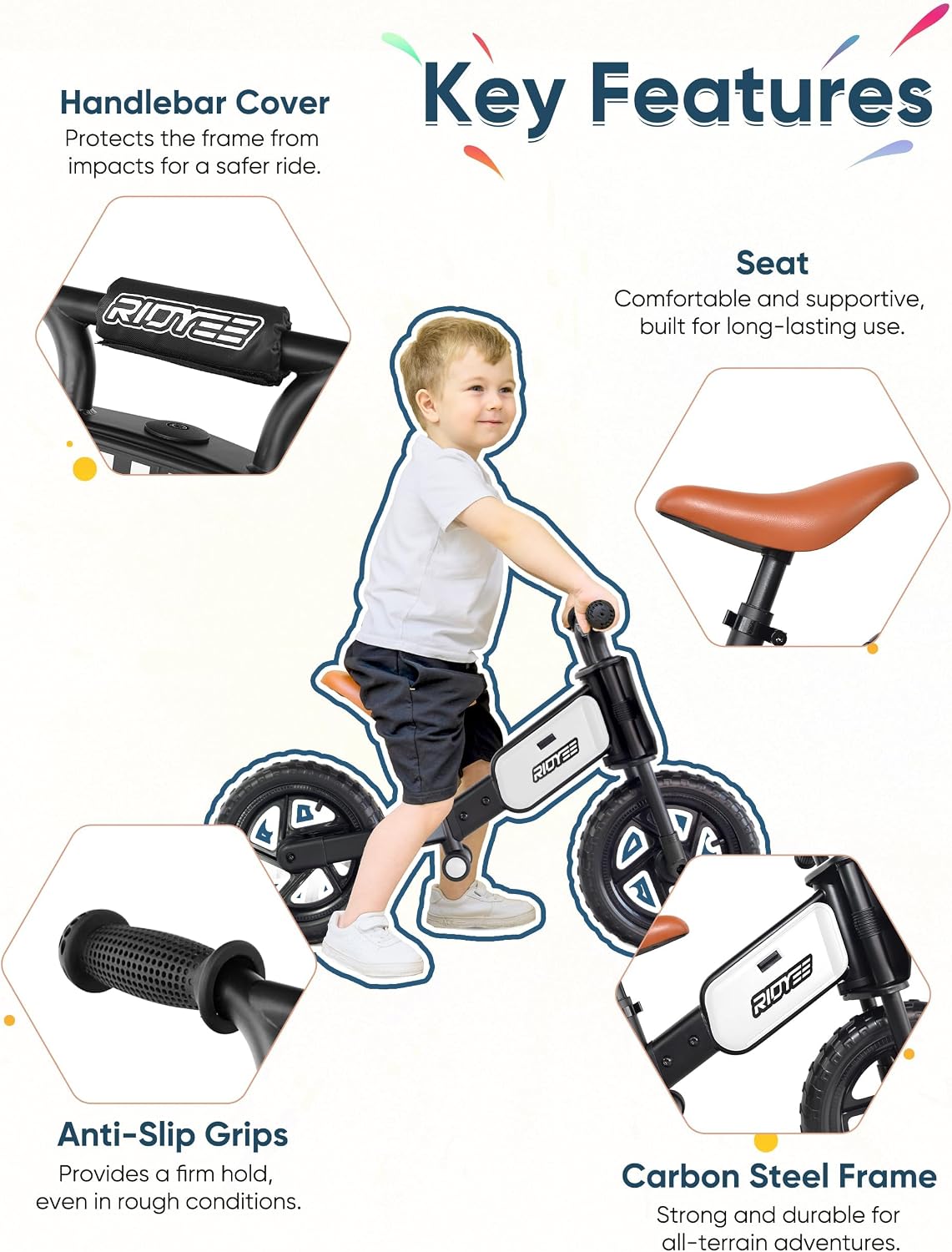 RIDYEE Toddler Balance Bike 2 Year Old - WhiteSport - image 3