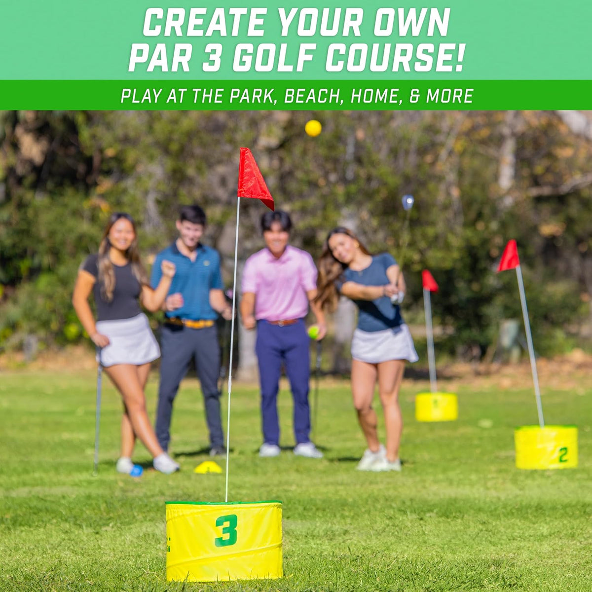 GoSports Yard Links backyard golf game with buckets, flags and oversized balls - view 4