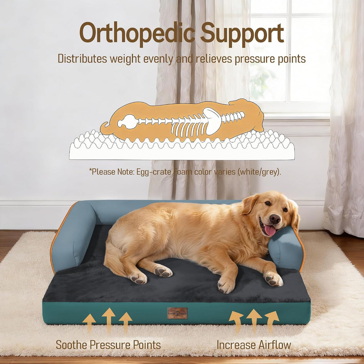 Comfort Expression Orthopedic XL Dog Bed for Large and Extra Large - Terracotta Teal / 36"L x 27"W x 7.5"Th - image 2