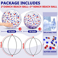 TURNMEON 5 Pack Sequins Beach Balls 16 Inch 24 Inch Pool Party - Red White and Blue Stars / 2 pcs 24inch+3 pcs 16inch - image 2