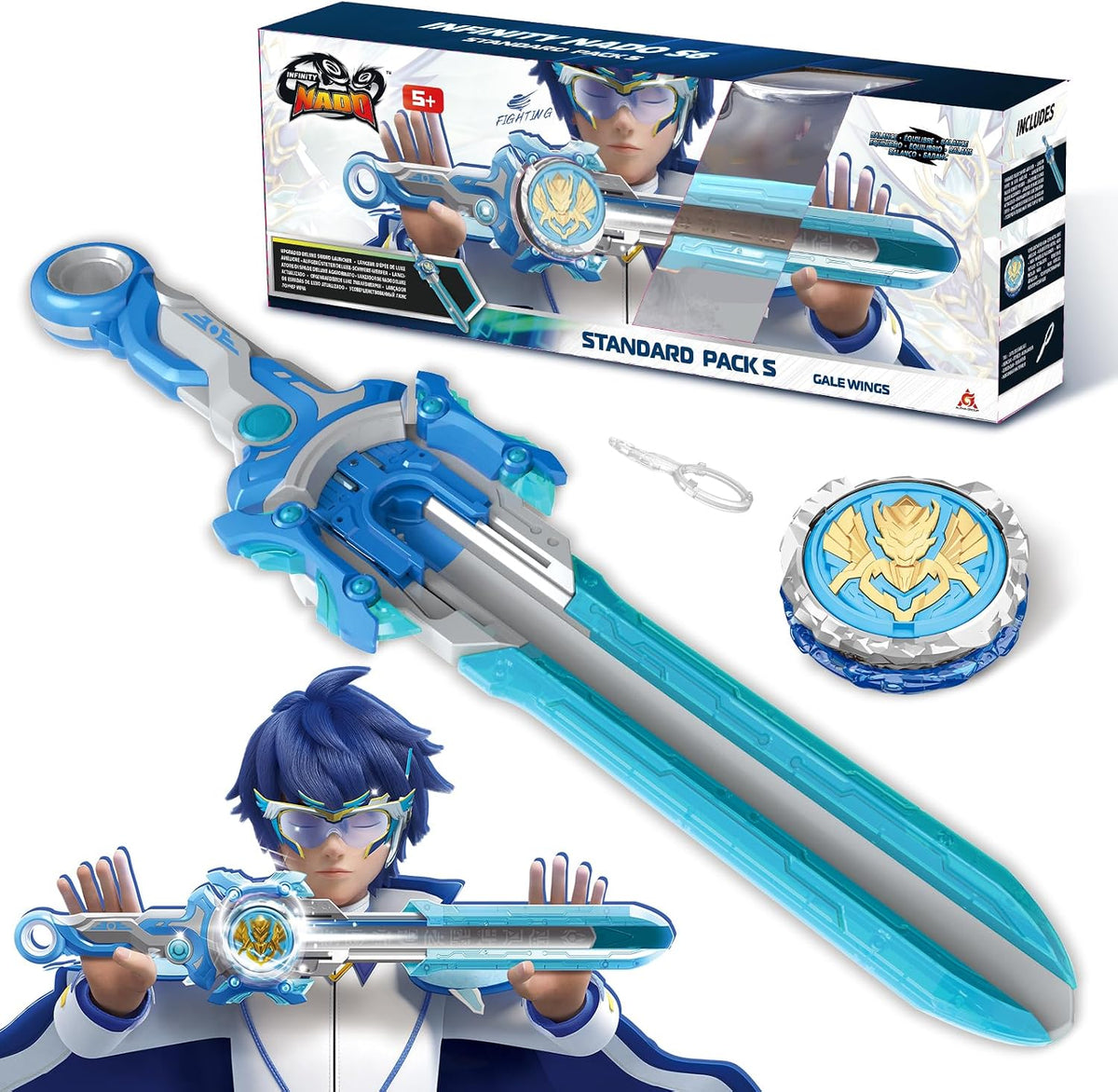 Infinity Nado sword launcher spinning top, Gale Wings metal battle top with sword-shaped launcher