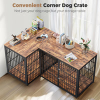 Lyromix 86.62'' Dog Crate Furniture Large Breed TV Stand, Grey – Essentials for Dogs - Retro Brown / 76.4"L x 29.1"W x 37.6"H / Corner Crate - image 3