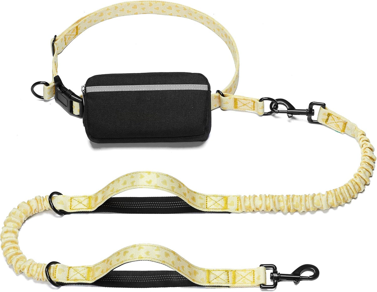 Hands Free Dog Leash with Zipper Pouch - yellow heart / Large
