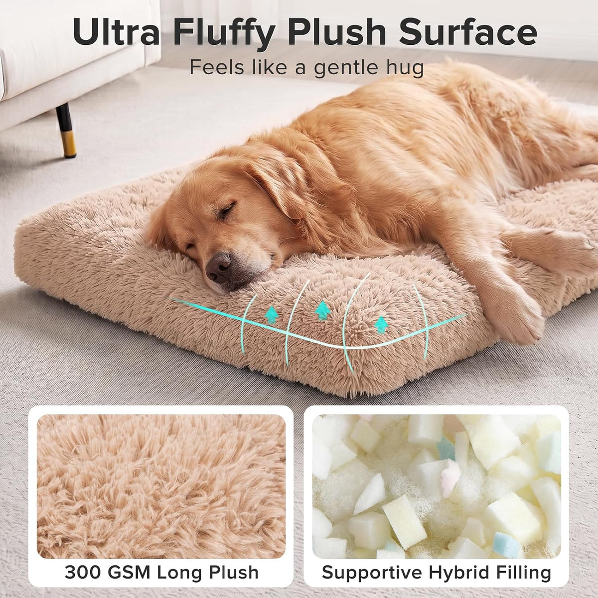 JOEJOY Large Dog Bed Crate Pad - 29.0"L x 21.0"W x 3.0"Th / Beige - image 2