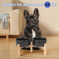 SPUNKYJUNKY Elevated Dog Bowls Ceramic, 6.1'' Dogs and Cat Food Water Bowls Raised with Non-Slip Bamboo Stand for Medium Sized Breed Microwave Dishwasher Safe - 28.7 OZ,Black