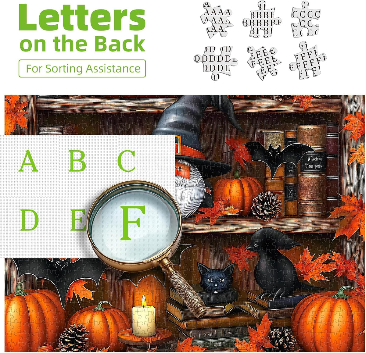 Blueforest Puzzles for Adults 500 Pieces - Halloween Bookshelf / 20" X 20" - image 3