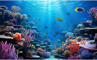 Underwater Aquarium Background Coral Reef Tropical Fish Terrarium - 36(W)x24(H)in / Blue Purple