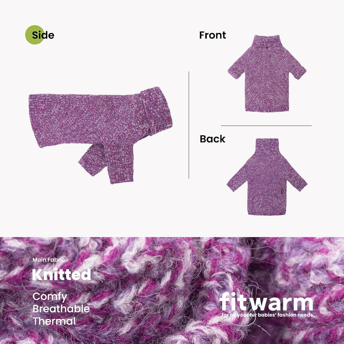 Fitwarm Thermal Knitted Dog Sweater Doggy Winter Coat Pet Clothes - XX-Large / Heather Purple - image 4