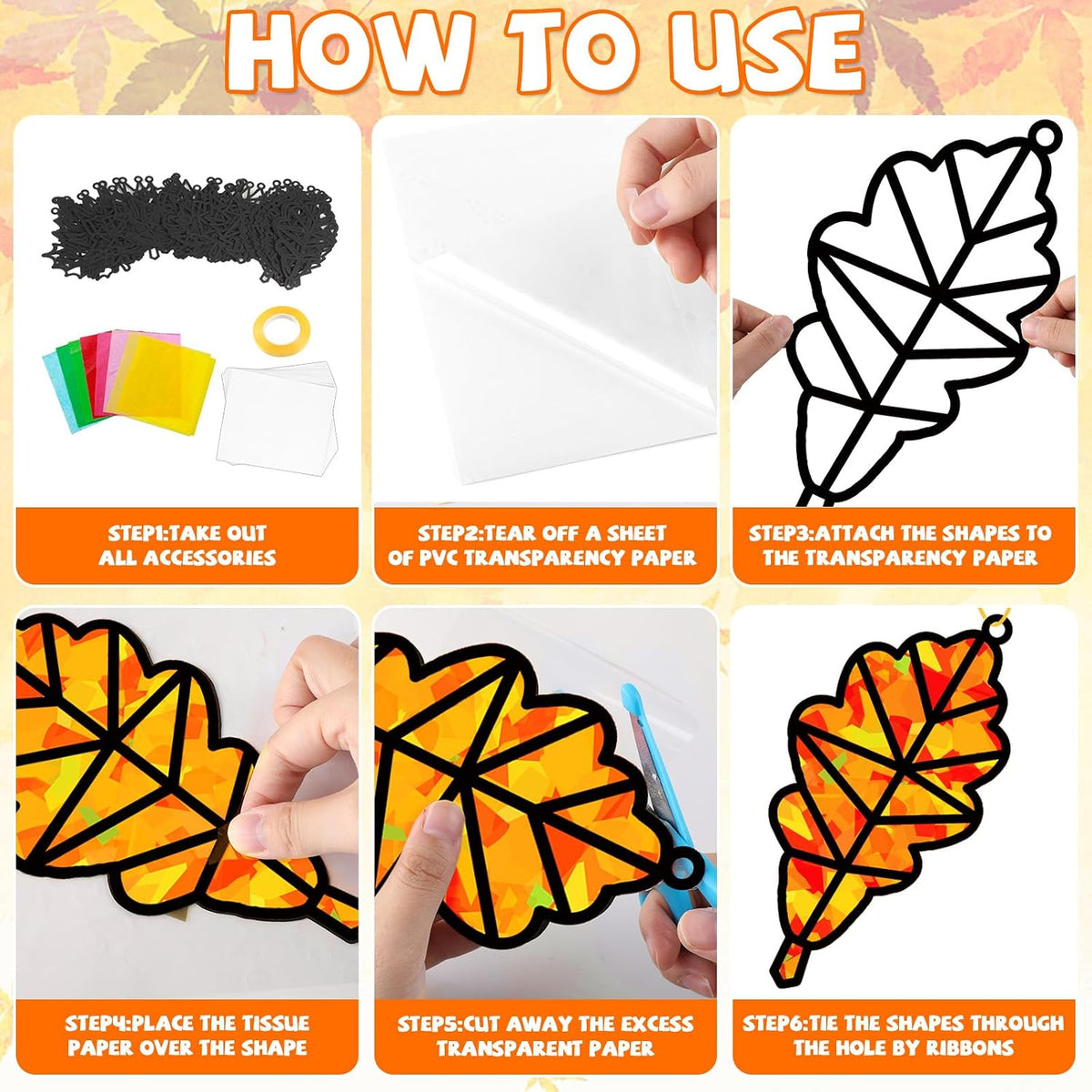 QOUBAI 32 Sets Halloween Bats Suncatchers Craft Kit DIY Window - Maple Leaf - image 3