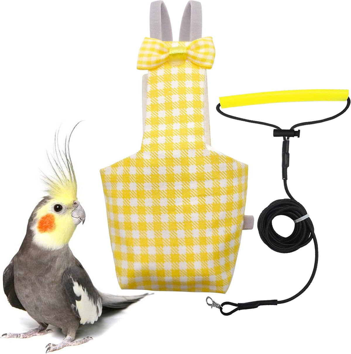 VANFAVORI Bird Diaper Flight Suit with 80-inch Leash, M Size - Yellow Check