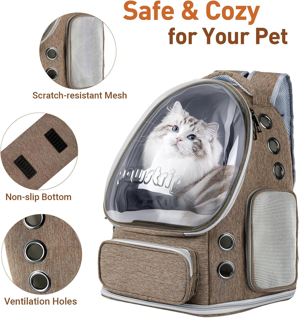 Cat Backpack Carrier Clear Bubble Window for Cats & Small Dogs up - Brown - image 3