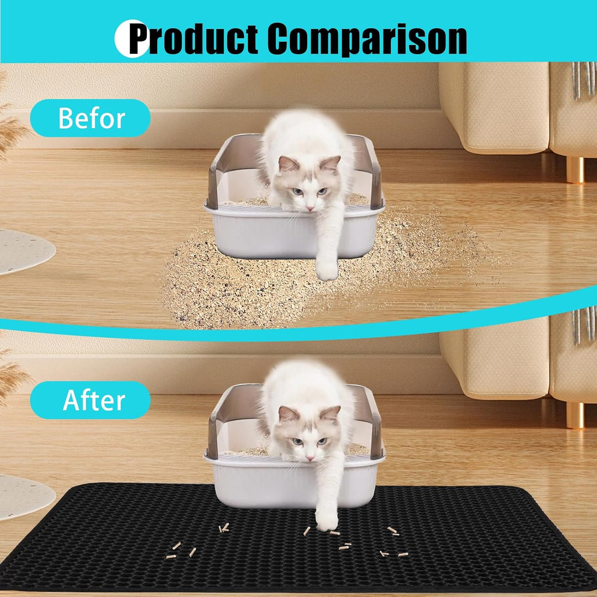 Cat Litter Mat 35"x24", Double Layer Waterproof Litterbox Mat - 24" x 30" / Black - image 3